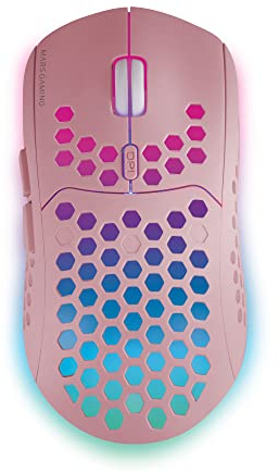 Mars Gaming MMW3, Ratón Gaming Inalámbrico Ultraligero Hive, RGB Flow, Sensor 3200 dpi, Switches Mecánicos HUANO, Batería Recargable, 2.4G USB, Rosa