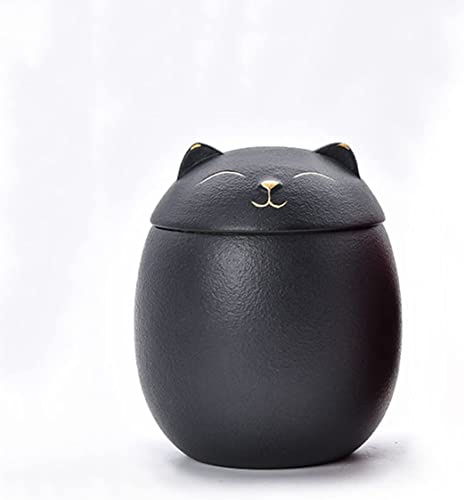 Youkang Urne für Asche der Katze, Urnen für Gedenkstätten in Katzenform, dekorative Urnen, handgefertigt, für Katzen-Urnen (500 ml, schwarz)