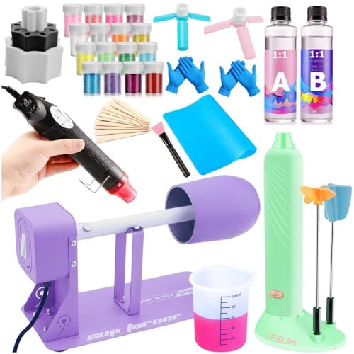 CupTurner für Trinkgläser, Starter-Set, elektrischer Epoxidharz-Mixer, Tumbler-Dreher, Glitzerpulver, Epoxidharz-Set für Becher für Anfänger mit Epoxidharz und Heißluftpistole