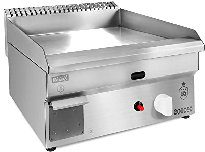 Romux® Plancha Industrial de Acero Inoxidable a Gas 50 cm Sobremesa Top Grosor de la Placa 8 mm para una Cocción Profesional con Termopar CE | Potencia 3 kW | Bares y Restaurantes