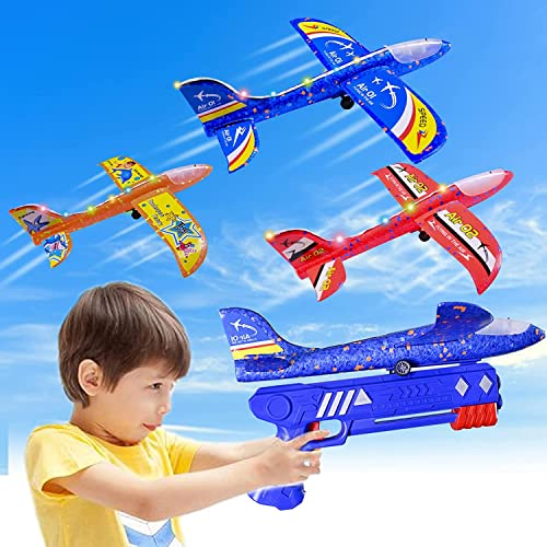 Avion Juguete, Lanzador de Aviones con Pistola de Tiro, Avión Volador Planeador Espuma, Juego Aire Libre Jardín, Infantil Regalo Navidad Cumpleaños para Niños Niñas 3, 4, 5, 6, 7, 8, 9, 10 Años