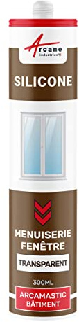 Mastic Silicone, Fenêtre, Menuiserie, Étanchéité 300 ml x 1 Transparent | Joints Menuiserie, Fenêtres, Portes et Vitrage, Adhère sur Alu, Acier, Pvc, Verre et Bois, Int/Ext - Arcane Industries
