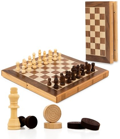 M.Y Premium 12 Wooden Chess Set | Two In One | Traditional Chess Board Game with Draughts for Adults & Kids