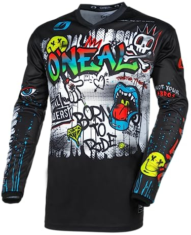 O'NEAL | Motocross-Jersey Langarm | MX Enduro | Gepolsterter Ellbogenschutz, V-Ausschnitt, atmungsaktiv | Element Jersey RANCID V.24 | Erwachsene | Schwarz Weiß | Größe XL