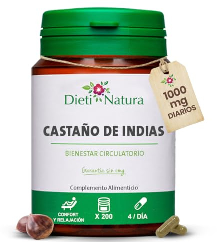 Dieti Natura 200 Cápsulas de Castaño de Indias - Mejora el Sistema Venoso y la Circulación - Castaño de Indias Para Piernas Cansadas Recupera el Confort Circulatorio - Garantía Sin OGM