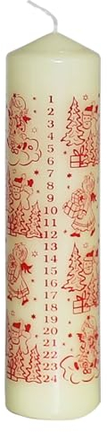 OLShop AG 2er Pack Ebersbacher Adventskalenderkerzen, Siebdruck mit Motiv, Elfenbein, (Ø x H) 50 x 200 mm