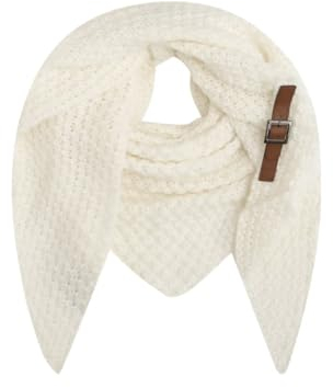 FASHION YOU WANT Dreiecksschal - Damen Strickschal mit Wolle - Umschlagtuch für den Herbst und Winter - Winterschal - Dreieckstuch - Hochwertige Qualität - XXL Schal STRICK SCHNALLE (weiß)