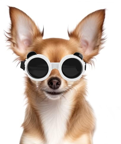 Billionchains Dog Goggles for Small Breed UV/Wind/Dust Protection Puppy Sunglasses with Adjustable Strap - White