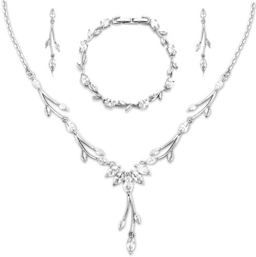CERSLIMO Schmuckset Silberfarben, Hochzeit Brautschmuck Set 5A Zirkonia Kette Armband Ohrringe Weiß Vergoldet Schmuck Set für Braut mit Geschenkbox Geschenke Frauen Damen