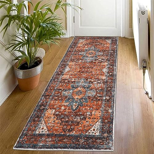 SHACOS Boho Hallway Runner Rug Non Slip 50 x 150 cm Vintage Hall Runners Washable Narrow Rugs Floor Carpet Runner for Kitchen Entryway Bedroom, Red