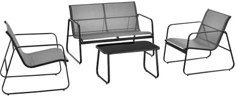 Megashopitalia Juego de salón de jardín con sofá y 2 sillones y Mesa de café con Tablero de Cristal