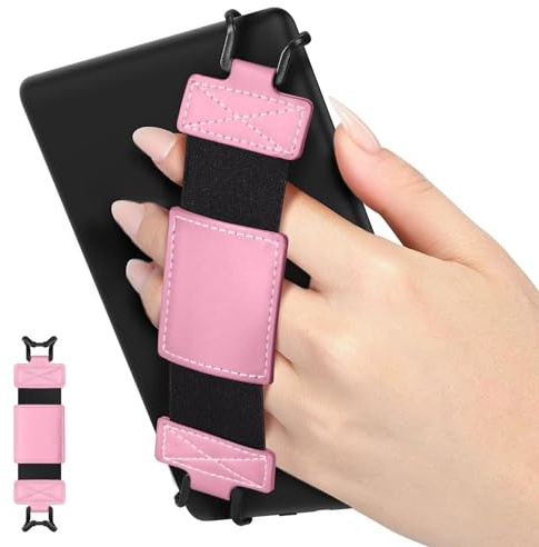 MoKo Weich Handschlaufe für 6-8 Kindle eReaders Tablet, Rosa | Kindle Zubehör für 6-8 Kindle/Kobo/Sony E-Book Tablets, Schwarze Elastisches Halteband Leicht ,Leichter Fingerhalterung