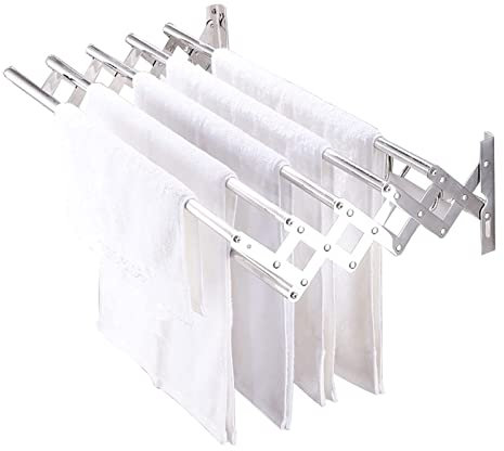 LONGSAI Wäscheständer, Wäschetrockner, Wandmontage, zusammenklappbar, ausziehbar, platzsparend, Wäscheleine, Kleiderbügel, Haken zum Aufhängen, Ehe