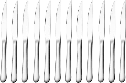 Allbasa Couteaux Steak, Couteaux de table et de cuisine en acier inoxydable, Lames dentelées (Lot de 48pcs)