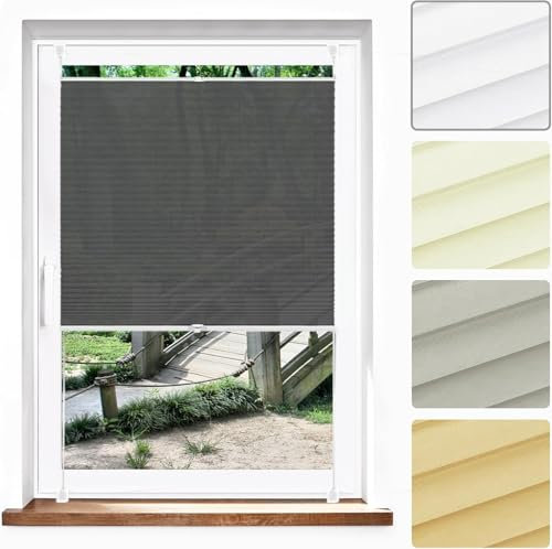 Plissee Klemmfix Ohne Bohren 72 x 95 cm, Sonnenschutz Easyfix Lichtdurchlässig, Blickdichtes Falt-Rollo Plisseerollo, Plissee Sonnenschutz Fenster, für Fenster & Tür, Grau