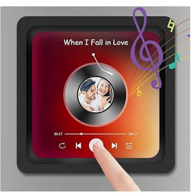 pulunto Kühlschrankmagnet, personalisierbar, Musik-Kühlschrankmagnet mit Foto, kann Lieder abspielen und die Lautstärke anpassen, Vinyl-Bilder-Magnete für Kühlschrank, Musikbegeisterte Geschenke