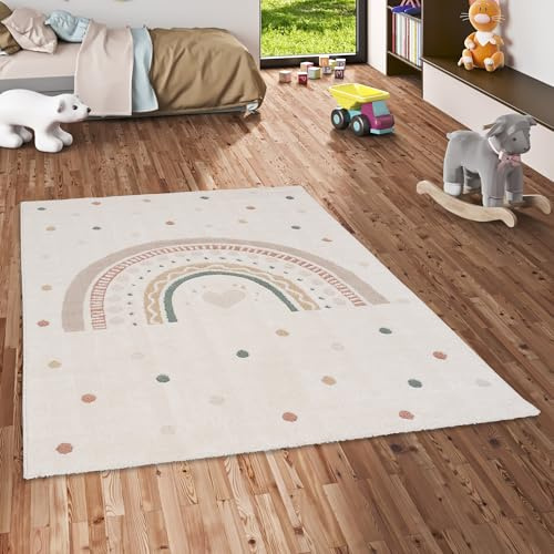 Pergamon Happy Kids Kinderteppich Rainbow Creme - Weich, Strapazierfähig & Schadstoffgeprüft - Hoch-Tief-Struktur, 100% Polypropylen, Pflegeleicht, rutschfest - Perfekt für Kinderzimmer