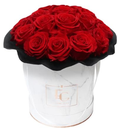 EG EMMIE GRAY Splendid Infinity Rosebox | Round | M | Rose Gold – Mind. 19 Infinity Rosen mit langjähriger Haltbarkeit, echte Rosen die bis zu 3 Jahre blühen, konservierte Rosen (Vibrant Red)