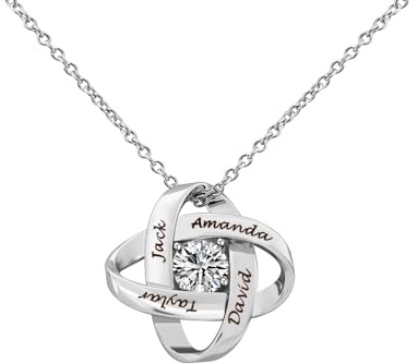 Kiddo Sky Collana Eterna Personalizzata per Lei, con Incisione Fino a 4 Nomi, Collana con Nodo D'amore in Rame con Zirconi Cubici, Regali per la Festa della Mamma