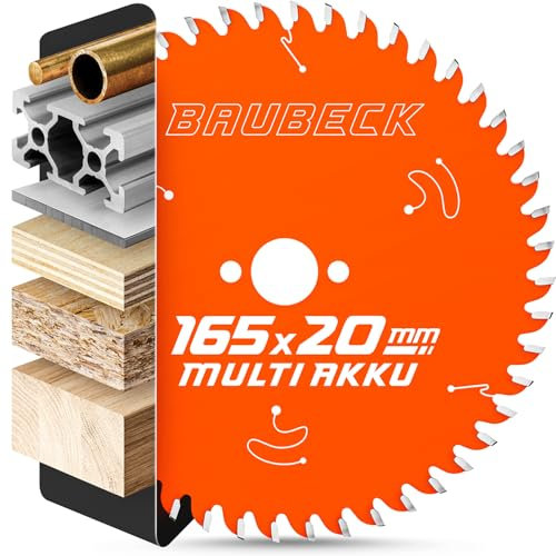BAUBECK Sägeblatt 165x20 +16mm Adapter, 54Z, 1.8mm Schnitt in Holz & Alu, Akku 18v kompatibel mit M. SP6000/J, DHS680, Bosch GKT 55 / GCE S/GKS 18 V, Kreissägeblatt 165x20, Sägeblatt 165x16