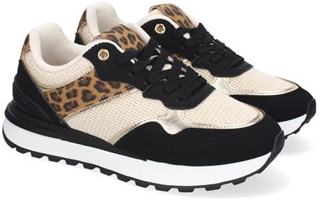 91415 Zapatillas Casual para Mujer, Comdodas y Elegantes, Diseno Moderno Calado, Bicolor, con Cierre de Cordoneras, Ideales para Primavera-Verano. Negro Talla 38
