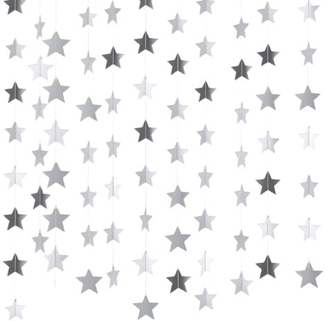 AYESY Guirlande d'étoiles à Paillettes, 78 Pieds Bannière de Guirlandes en Papier Etoile Réfléchissante Guirlande Suspendue d’Étoiles en Papier Décoration pour Anniversaire Vacances Noël (Argent)
