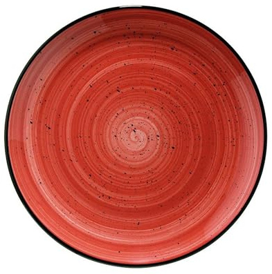 Assiettes de présentation rondes de 12 pièces plates et empilables SISILIA, plat à salade et dessert en porcelaine rouge - Dimension: 27 x 27 x 2,8 cm - 820g