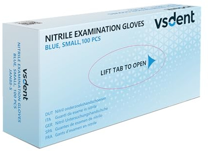 VSDent Guanti chirurgici in nitrile blu, multiuso, senza polvere e senza lattice, confezione da 1000, taglia S