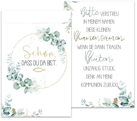 FloraVigo 50 Samentütchen, Blumensamen als Geschenk, Geschenktüten, Gastgeschenke, Saatbeutel zur Kommunion, Konfirmation, Taufe, Tischdeko