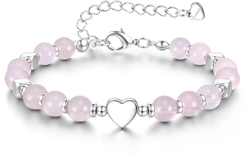 JeweBella Pulsera Mujer Hombre Pulseras Piedras Naturales con Plata Pulseras de Cuentas Pulsera Acero Inoxidable Mujer Corazón Ajustable Ojo de Tigre Obsidiana Cumpleaños Regalos Joyería 6MM