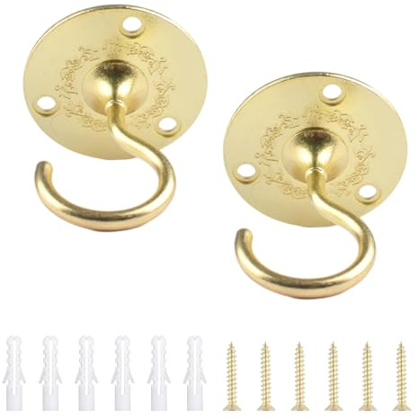 INCREWAY 2PCS Vintage Gold Deckenhaken, dekorative Schraubhaken für Kronleuchter, Hängepflanzen, Lampen & Vogelfutterhäuschen
