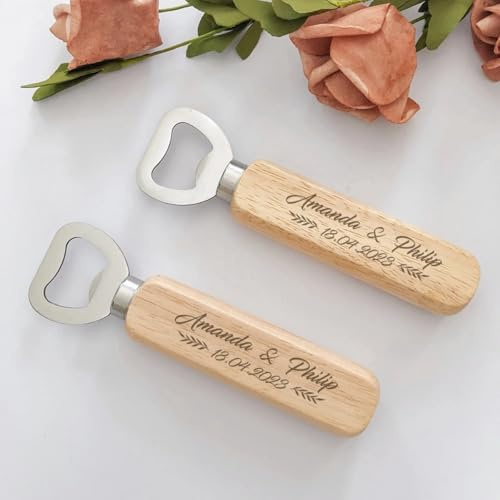 Lot de 10 décapsuleurs en bois gravés personnalisés, souvenir de fête de mariage, décapsuleurs de bière en bois personnalisés