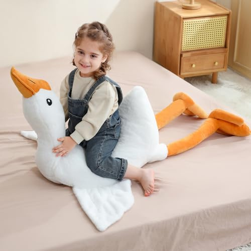 Ponjauk 130cm große Riesen Gans Plüschente, XXL, weiches, kuscheliges Gans-Stofftier, großes Ente Plüschtier Kuscheltier Schlafkissen, Riesige Geburtstag für Kinder
