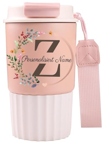 loongway Personalisierter Kaffeebecher - Auslaufsicherer Edelstahlbecher mit Deckel, Kaffeebecher to Go 450ml mit Namenpersonalisation Geschenke,für Firmen,Auto,Camping,Uni,Reise