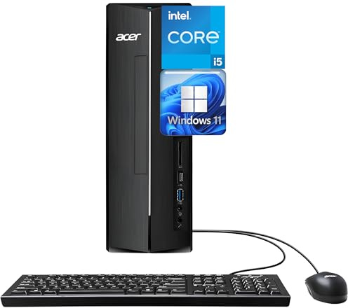 acer Ordinateur de bureau 2025 SFF Intel Core i5-13400 (Beats i7-11700), 16 Go de RAM, 1 To SSD, Intel UHD Graphics 730, Wi-Fi, 2 moniteurs pris en charge 4K, clavier et souris, Bluetooth, RJ45