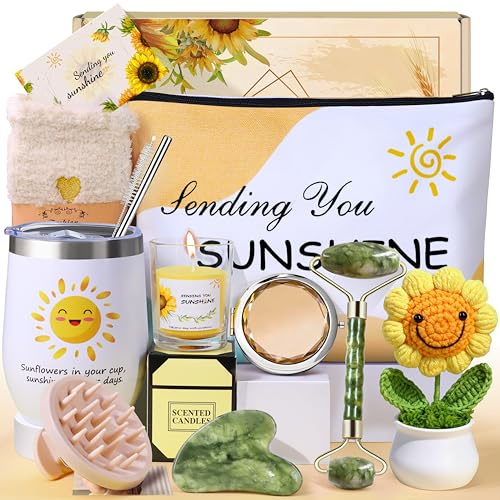 LIVEHITOP Cadeau Femme, Tournesol Cadeau Anniversaire Femme 11PCS | Personnalisé Coffrets Cadeau Inclus Mug Isotherme Noël, Fete des Meres, Saint-Valentin Maman Soeur Collegue Amie