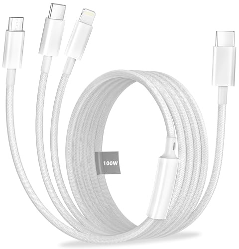 3 in 1 iPhone Ladekabel Schnellladekabel 1.2M, Multi Ladekabel Universal 100W PD Schnellladekabel Multi USB Kabel mit Micro USB/Lightning/USB C Kabel für iPhone 17 16 15 14 13 12 X 8,Samsung,und Mehr