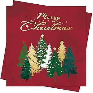 40Stück Rot Weihnachten Servietten Weihnachtsbäume Servietten Tischdeko Weihnachts Weihnachten Deko Weihnachtsservietten Weihnachts Papierservietten Einweg Merry Christmas Napkins 33x33cm