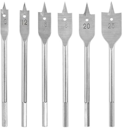 6pcs Spade Drill Bits Set,10-25mm,Carbon Steel Heavy Duty Hex Shank Paddle Bit Spade Drill Bit Set,Woodworking Drilling Flat Bits Blades Kit for Plywood Plastics Chipboard Cuts