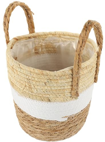 Angoily Cesta Grande Tejida a Mano de Junco Marino para Plantas Maceta Cesta Decorativa para Interior y Exterior Contenedor Natural para Flores y Almacenamiento