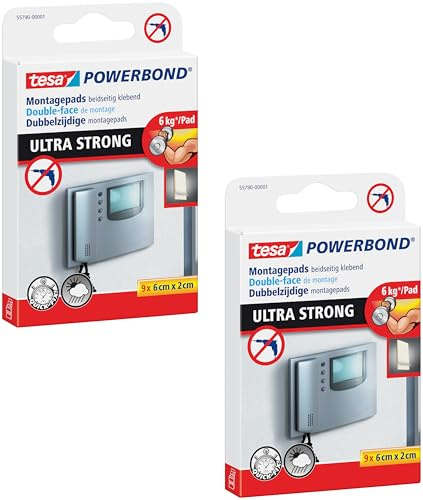 tesa Powerbond Ultra Strong Klebepads - Doppelseitige Pads für die Montage im Innen- sowie geschützten Außenbereich - beidseitig ultrastark klebend (2 Packungen)