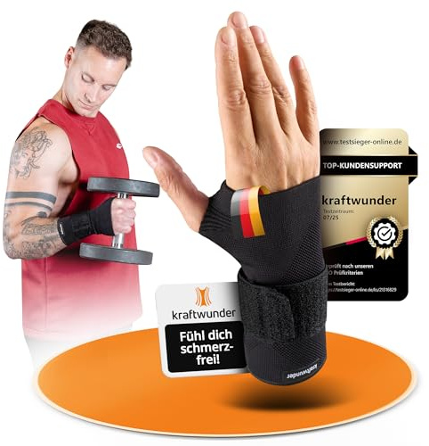 kraftwunder Handgelenk Bandagen | Made in Germany | Stabilisierende Handgelenkstütze mit Schiene | verstellbar | Handgelenkbandage für Sport, Fitness & im Alltag (Schwarz, S, Rechts)