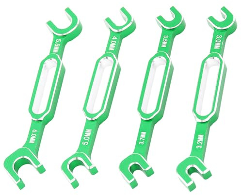 Bediffer RC Car Repair Wrenches Lightweight Aluminum Alloy Turnbuckle Nut Remover for Maintenance Spanner for RC Vehicle Drift Cars RVs 4PCS (Green)