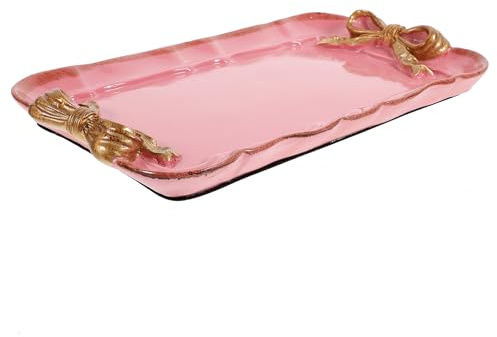 SHINEOFI Plateau Décoratif en Résine Orange Rose avec Nœud Plateau à Bijoux Multifonction Assiette de Service pour Fruits Desserts et Apéritifs Accessoire Élégant pour Décoration