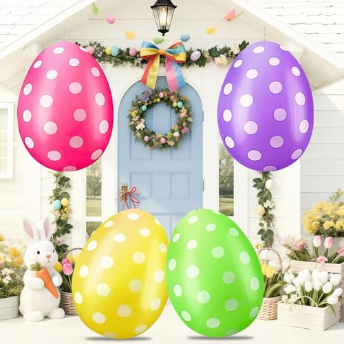 Aufblasbare Ostereier XXL, 40 cm Große Ostereier für Draußen, Ostereier zum Aufhängen Draussen XXL Osterdeko Outdoor, Osterdekorationen für Garten, Rasen, Terrasse