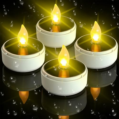 4 Stück Solar LED Kerzen Outdoor,Solar LED Teelichter,Solar Teelichter für Außen,Flammenlose outdoor LED Solar Teelicht,für Garten Laterne, Hof, Hochzeit und Wohnkultur Dekorationen