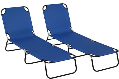 Outsunny Sonnenliege Klappbar Gartenliege 2er Set 5-Fach 120kg Blau | Höhenverstellbare Rückenlehne, Wetterfest, Outdoor Liegestuhl, Strandliege für Pool, Strand