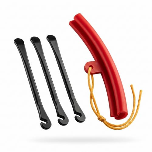 3 Stück Reifenheber Fahrrad aus Metall mit Felgenschoner Set, Profi Montierhebel Fahrrad Reifenwechsel Werkzeug für MTB, Rennrad & E-Bike, Hochfester Stahl & TPU Radfelgenschutz, Schwarz/Rot