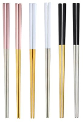 SWETRACE Bacchette Cinesi in Acciaio Inossidabile 23 Cm Antiscivolo Leggere Design Quadrato Nero per Mangiare Sushi e Noodles