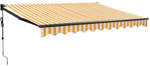Todiikf Store électrique avec télécommande et manivelle - Auvent à bras articulé pour terrasse et balcon - Protection solaire rétractable en aluminium - 3 x 2,5 m - Rayures jaunes et blanches
